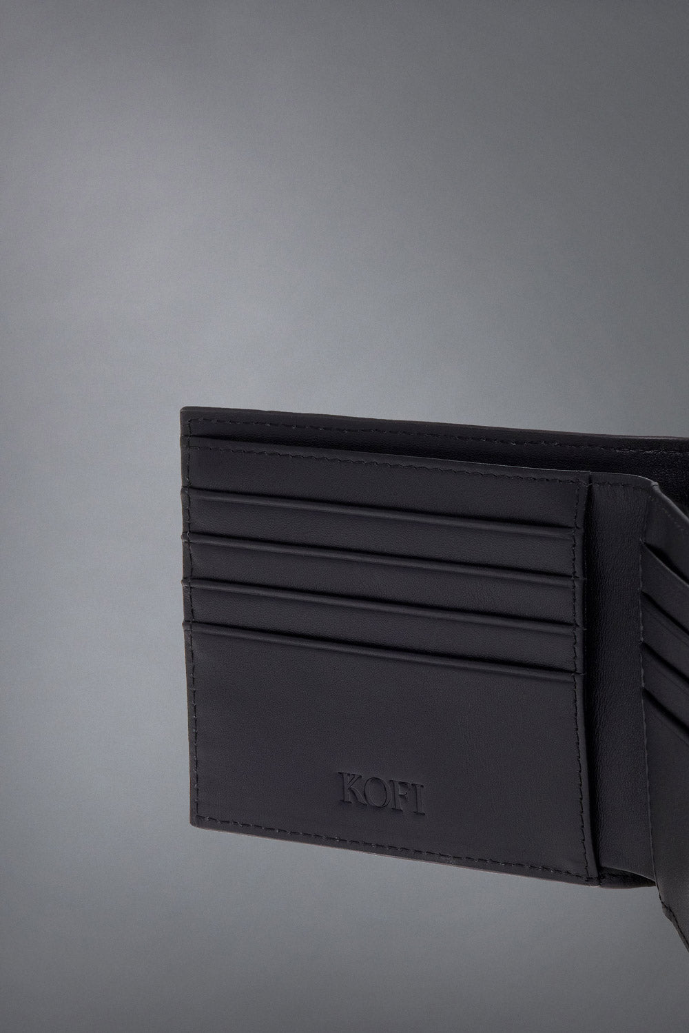 Black Grained Calfskin Wallet with KOFI Icon